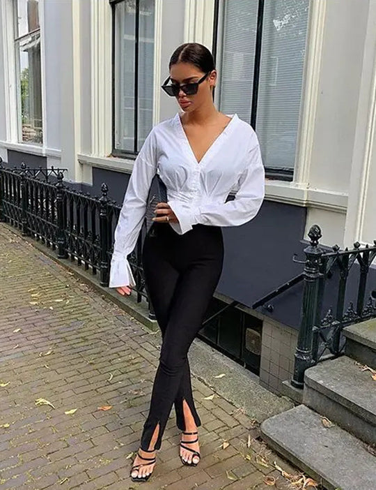 Elegant Office Front Slit Flare Pants