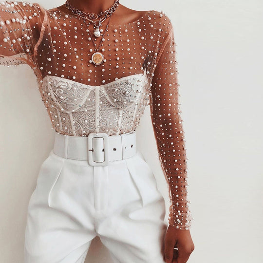 Pearly See Through Mesh Crop Top