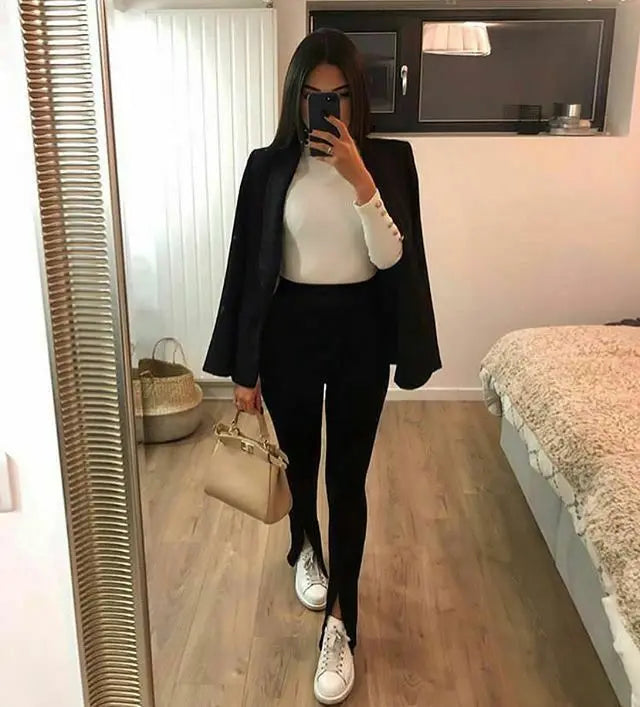 Elegant Office Front Slit Flare Pants