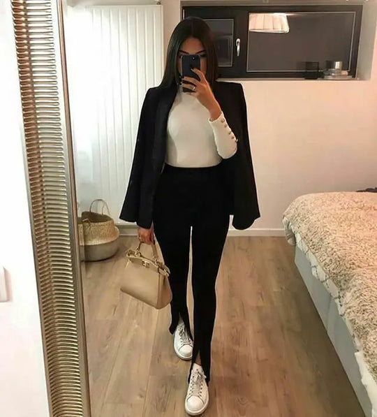 Elegant Office Front Slit Flare Pants