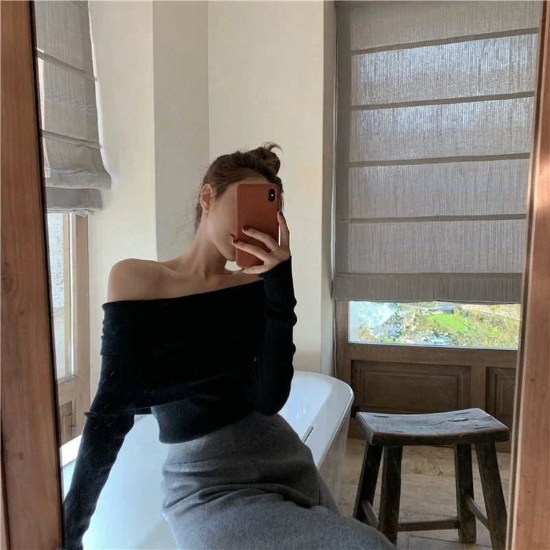 Elegant Off Shoulder Sweater Jumper