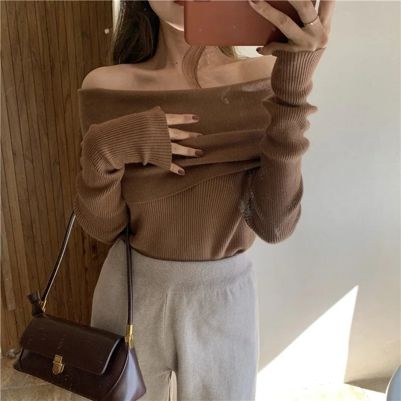 Elegant Off Shoulder Sweater Jumper