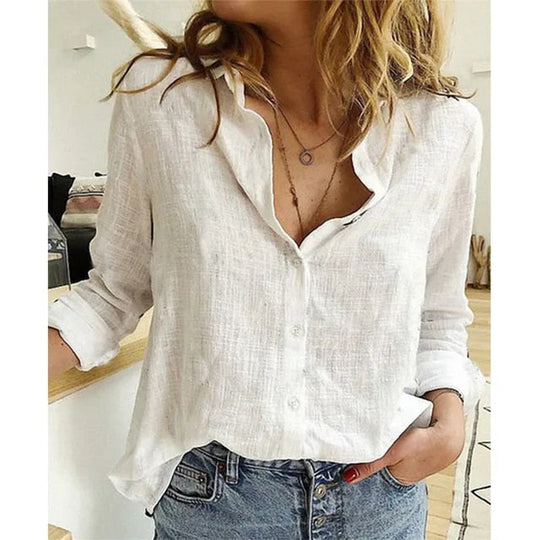 Button Lapel Long Sleeve Blouse