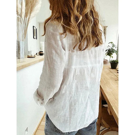 Button Lapel Long Sleeve Blouse