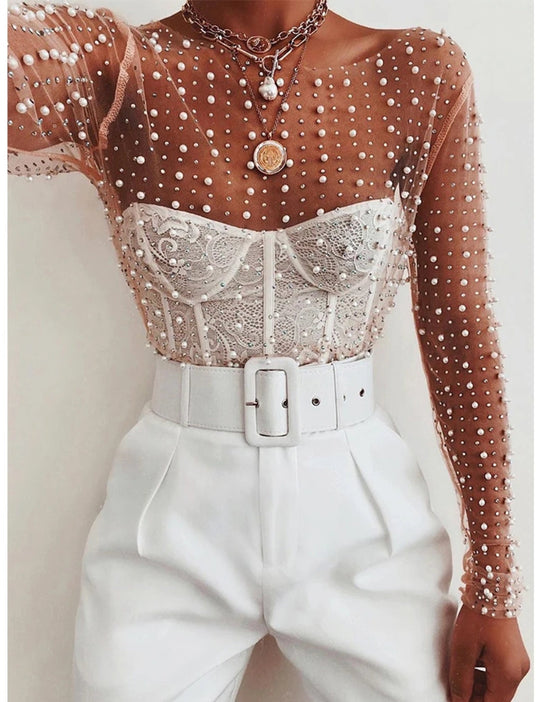 Pearly See Through Mesh Crop Top