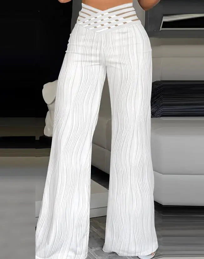Elegant High Waist Textured Flared Pants