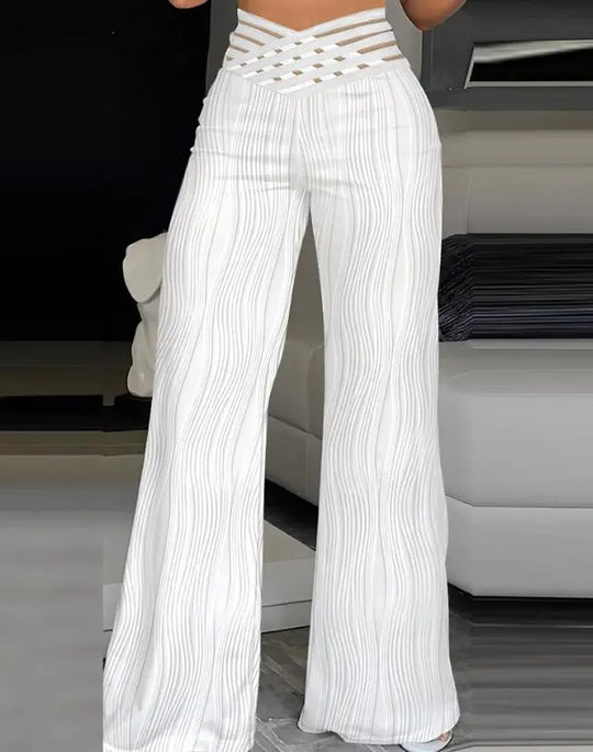 Elegant High Waist Textured Flared Pants
