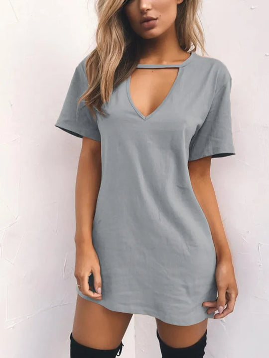 Elegant Deep V Neck Cut Out Mini Dress
