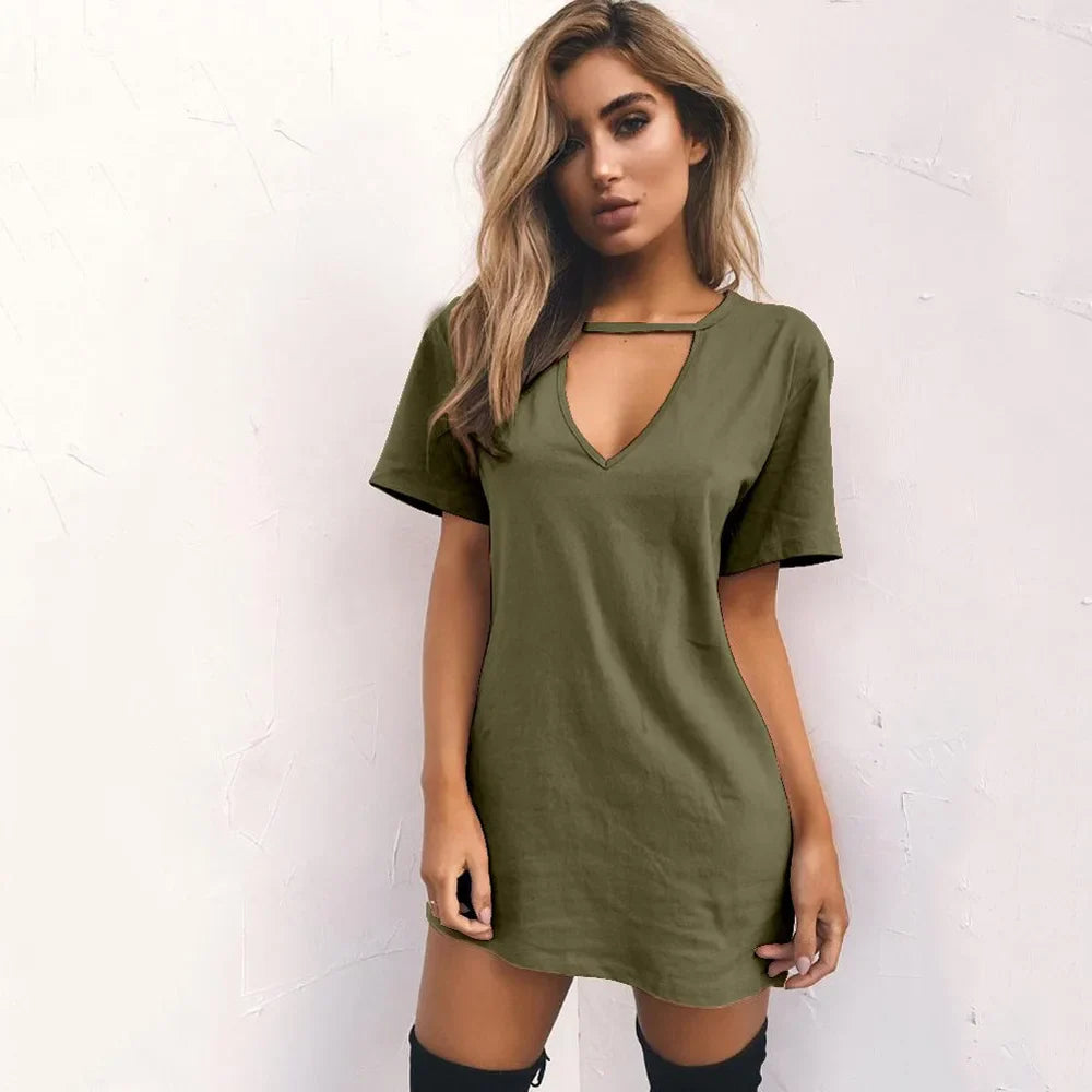 Elegant Deep V Neck Cut Out Mini Dress