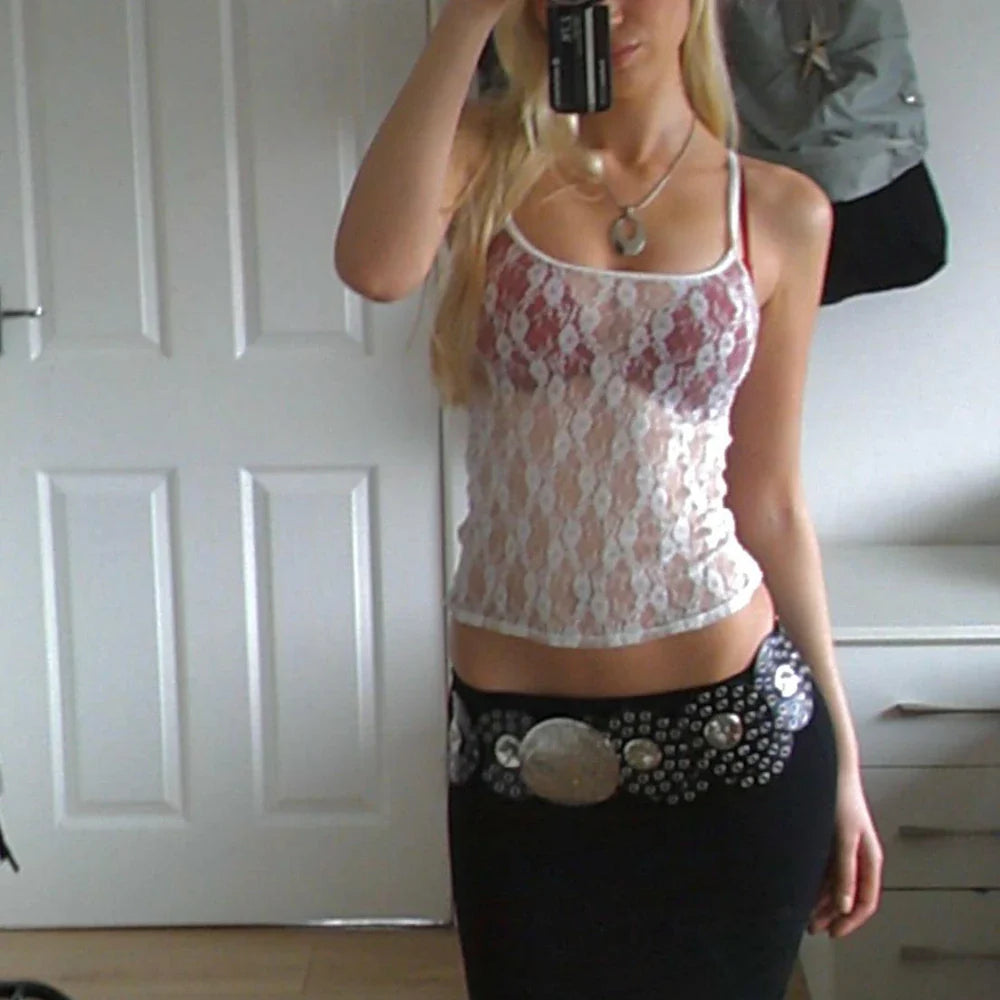 Floral See-through Sleeveless Crop Top