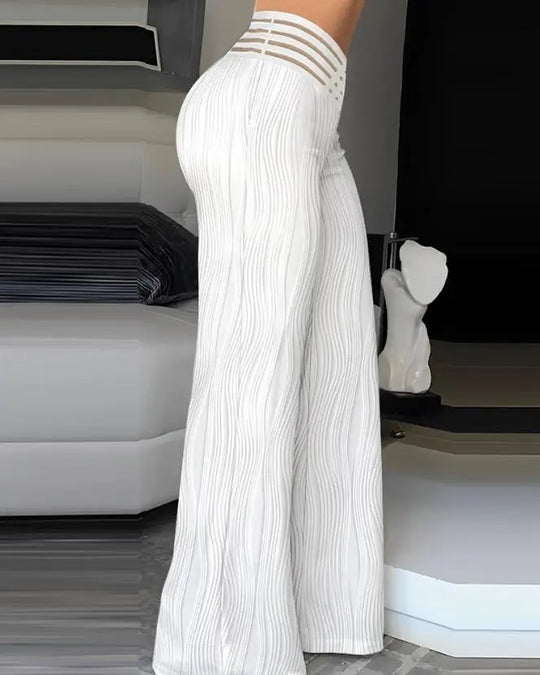 Elegant High Waist Textured Flared Pants