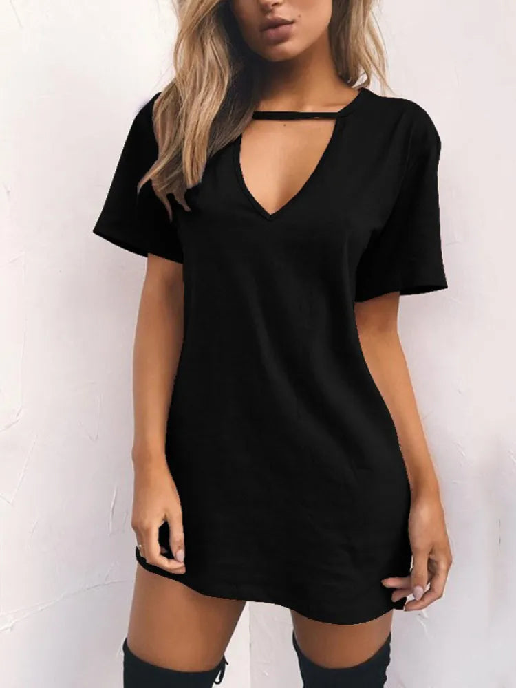 Elegant Deep V Neck Cut Out Mini Dress