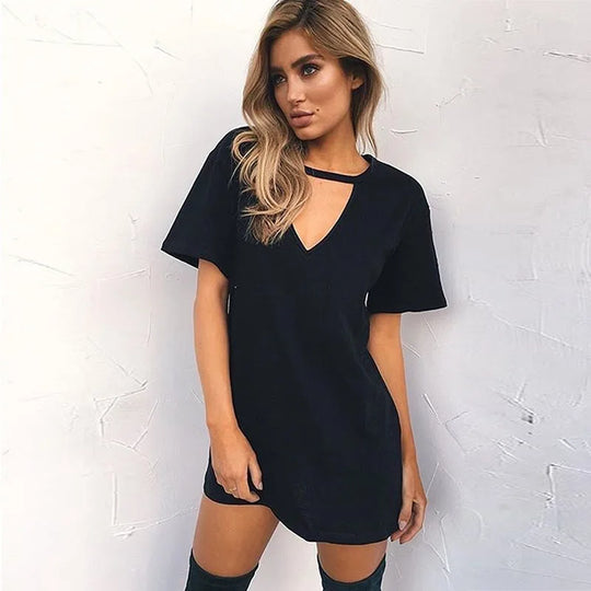 Elegant Deep V Neck Cut Out Mini Dress