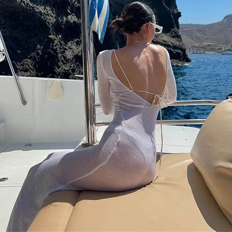 Backless Bodycon Long See-Trough Beach Dress