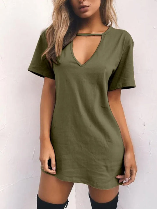 Elegant Deep V Neck Cut Out Mini Dress