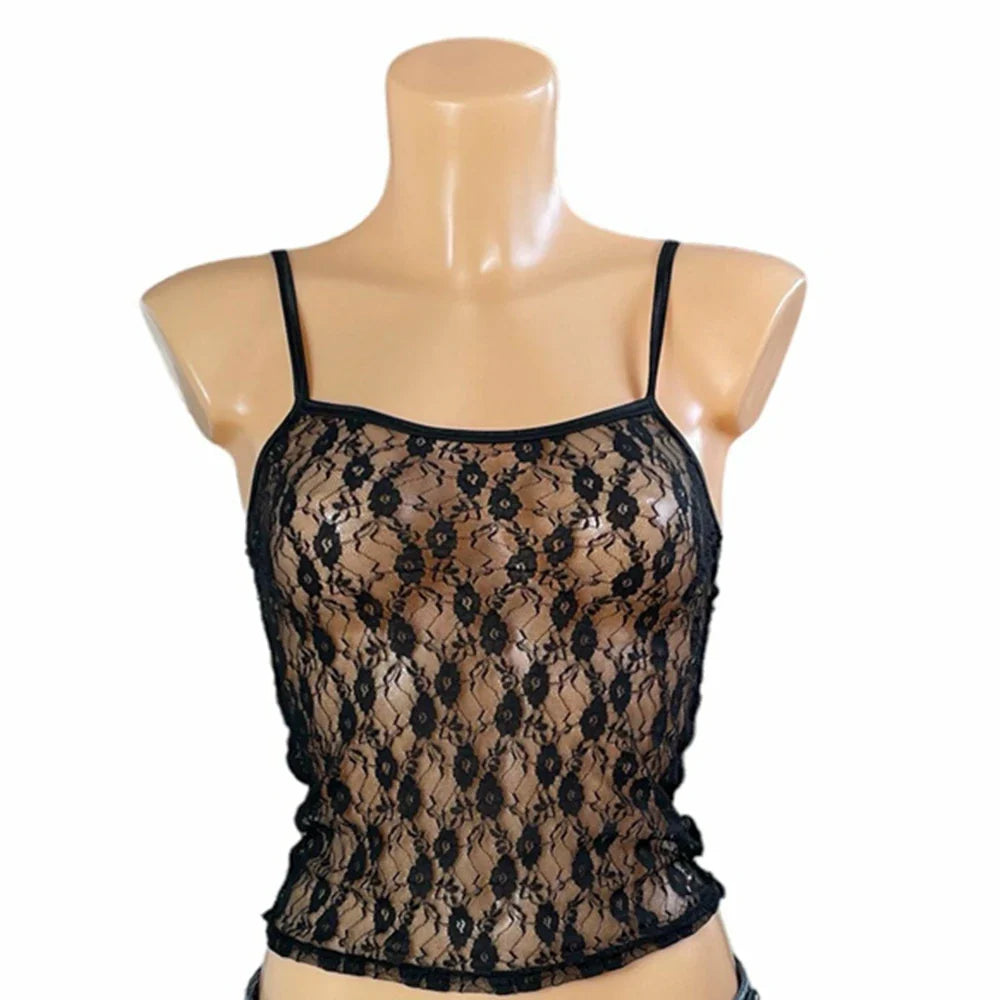 Floral See-through Sleeveless Crop Top