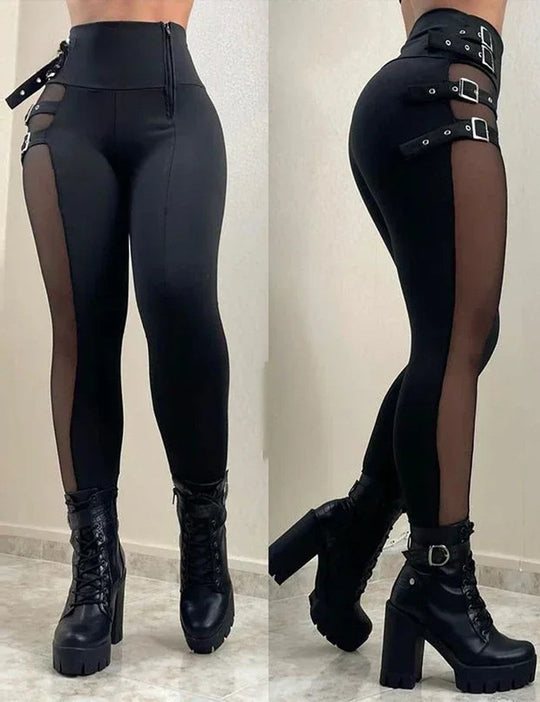 Chic High Waist Black Elegant Buckled Leggings