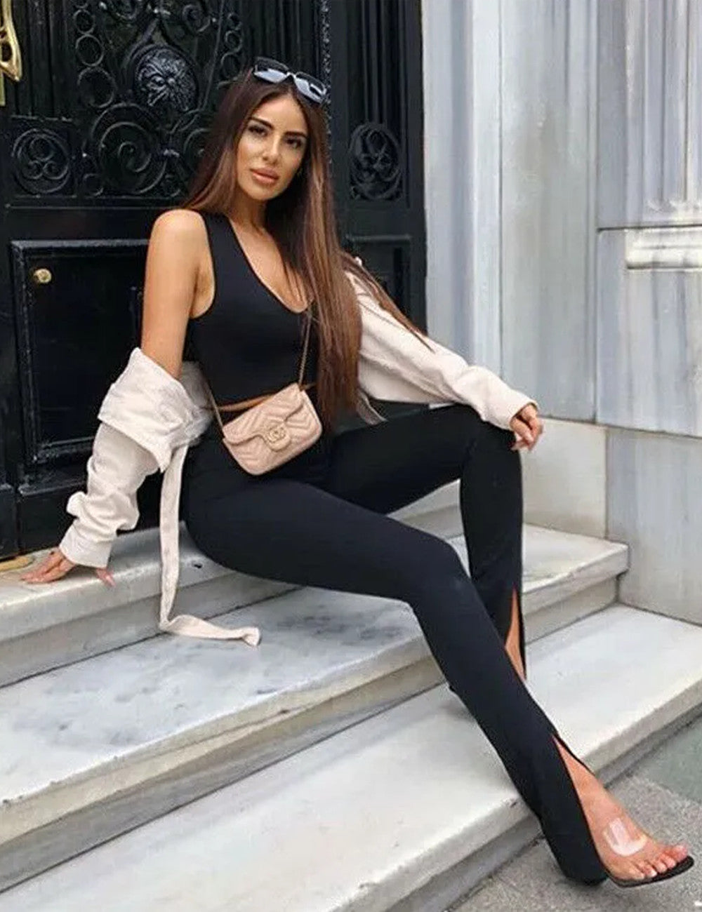 Elegant Office Front Slit Flare Pants