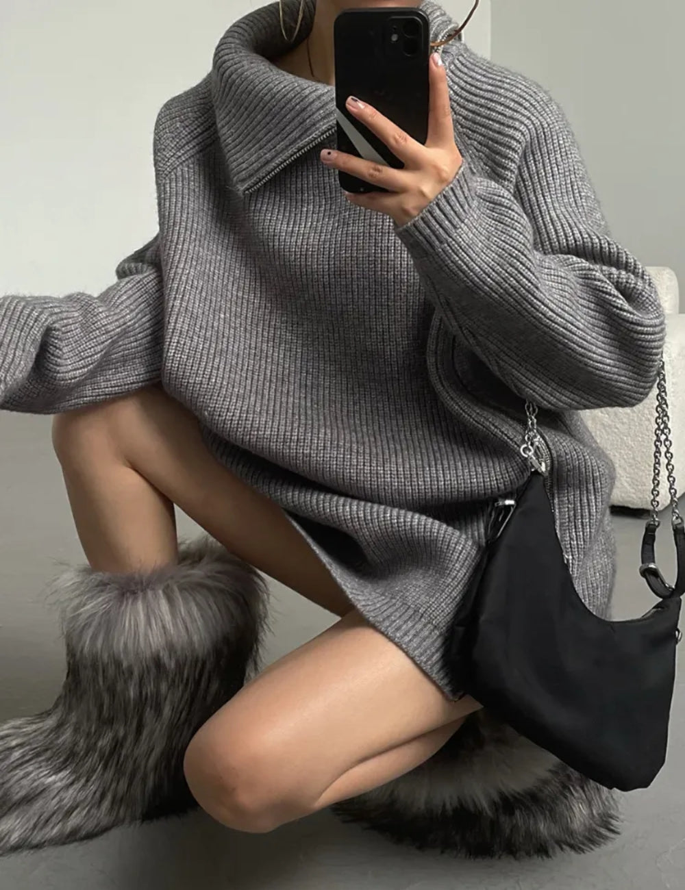 Oversized Turtleneck Zipper Pullover
