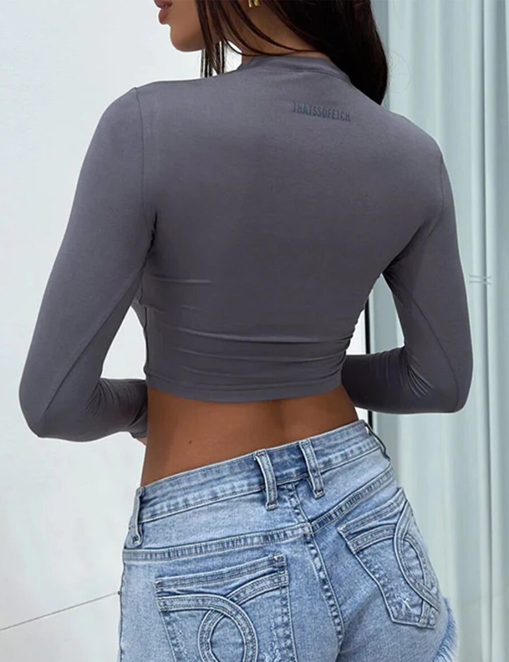 Casual Long Sleeve Stretchy O-Neck Slim Fit Crop Top