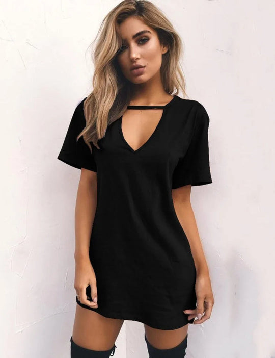 Elegant Deep V Neck Cut Out Mini Dress